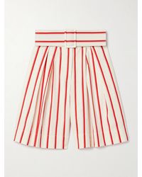 Rosie Assoulin - Belted Pleated Striped Herringbone Cotton-Blend Shorts - Lyst
