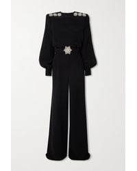 Andrew Gn Belted Crystal-embellished Woven Jumpsuit - Black