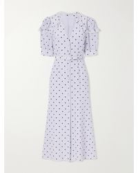 Alessandra Rich - Belted Polka-Dot Lace-Trimmed Silk Midi Dress - Lyst