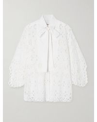 Elie Saab - Pussy-Bow Broderie Anglaise And Poplin Shirt - Lyst