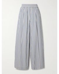 Brunello Cucinelli - Striped Cotton And Linen-blend Voile Wide-leg Pants - Lyst
