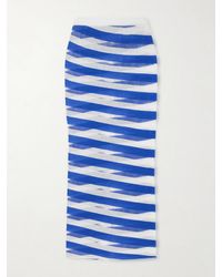 Stella McCartney - Striped Mesh-Paneled Cotton-Blend Midi Skirt - Lyst