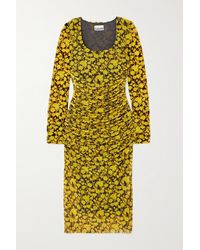 Ganni + Net Sustain Floral-print Recycled Stretch-mesh Midi Dress - Yellow