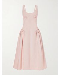 Proenza Schouler - Solira Gathered Striped Cotton-Blend Seersucker Midi Dress - Lyst
