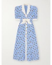 Alessandra Rich - Bow-Embellished Floral-Print Silk-Satin Midi Dress - Lyst