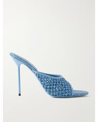 Paris Texas - Lidia 105 Leather-Trimmed Straw Mules - Lyst