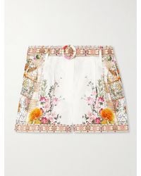CAMILLA - Belted Crystal-Embellished Floral-Print Linen Shorts - Lyst