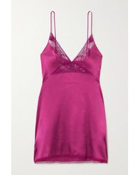 Calvin Klein Nachthemd Aus Satin Mit Spitzeneinsatz - Lila