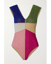 Oséree Badeanzug Aus Stretch-lurex® In Colour-block-optik - Pink
