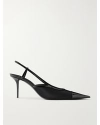 Saint Laurent - Renee 75 Cassandre-Embroidered Leather-Trimmed Satin Slingback Pumps - Lyst