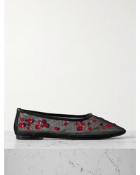 STAUD - Alba Sequin-Embellished Mesh Ballet Flats - Lyst