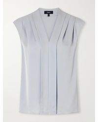 Theory - Pleated Silk-Satin Blouse - Lyst
