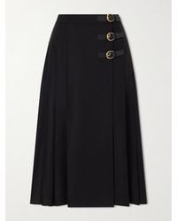 Chloé - Pleated Leather-Trimmed Grain De Poudre Wool Midi Skirt - Lyst