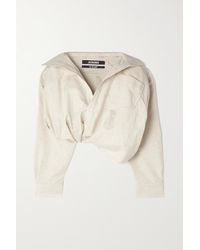Jacquemus Mejean Cropped Twisted Cotton And Linen-blend Shirt - Multicolor