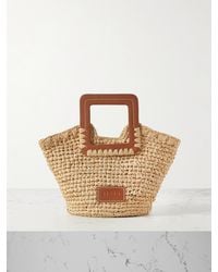 STAUD - Sienna Mini Leather-Trimmed Raffia Tote - Lyst