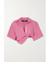 Jacquemus Capri Asymmetric Cropped Twisted Linen Shirt - Pink