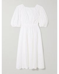 Carolina Herrera - Pleated Broderie Anglaise Cotton Midi Dress - Lyst