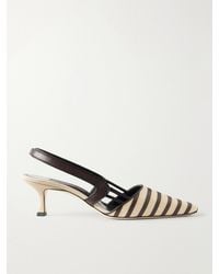 Manolo Blahnik - Pelas 50 Leather-Trimmed Canvas Slingback Pumps - Lyst