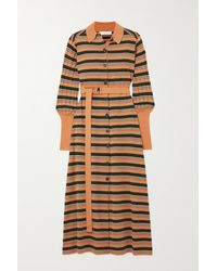Chloé Belted Striped Wool-blend Midi Dress - Yellow