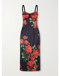 Dolce & Gabbana - Floral-Print Silk-Blend Satin Bustier Midi Dress - Lyst