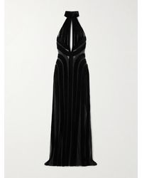 Tom Ford - Cutout Tulle-Trimmed Velvet Halterneck Gown - Lyst