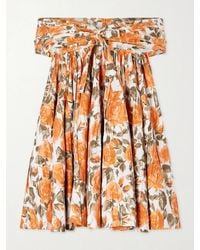 Chloé - Off-The-Shoulder Gathered Floral-Print Cotton-Poplin Mini Dress - Lyst