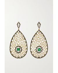 Loree Rodkin Spiderweb 18-karat Rhodium Gold, Emerald And Diamond Earrings - Metallic