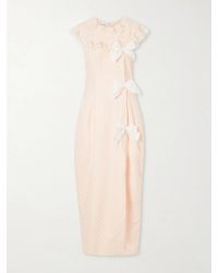 Alessandra Rich - Lace-Trimmed Bow-Detail Printed Silk-Jacquard Midi Dress - Lyst