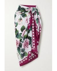 Dolce & Gabbana Pareo Aus Baumwoll-voile Mit Blumenprint Und Fransen - Weiß