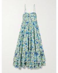 ALÉMAIS - Pam Tiered Pintucked Floral-Print Organic Cotton-Poplin Midi Dress - Lyst