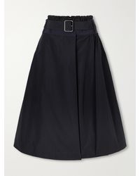 Loewe - Belted Gathered Cotton-Blend Shell Midi Skirt - Lyst