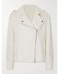 Brunello Cucinelli - Embellished Herringbone Cotton And Linen-Blend Biker Jacket - Lyst