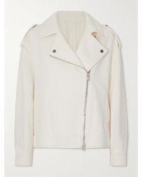 Brunello Cucinelli - Embellished Herringbone Cotton And Linen-Blend Biker Jacket - Lyst