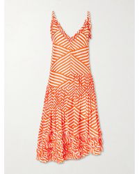 Dries Van Noten - Demi Ruffled Asymmetric Striped Cotton Midi Dress - Lyst
