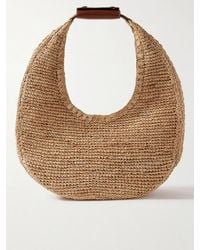 STAUD - Moon Large Leather-Trimmed Raffia Tote - Lyst