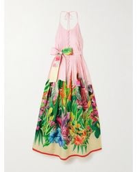 Loretta Caponi - Patmos Belted Floral-Print Cotton-Poplin Halterneck Maxi Dress - Lyst