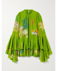 ALÉMAIS - Sam Pauletto Aquatica Ruffled Tiered Printed Silk-Habotai Mini Dress - Lyst