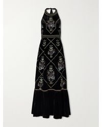 Emporio Sirenuse - Chantal Agra Flower-Embroidered Velvet Midi Dress - Lyst