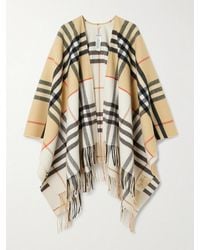 Burberry - Oversized Fringed Checked Cashmere And Wool-Blend Cape - Lyst