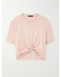 Versace - Verkürztes T-Shirt Aus Baumwoll-Jersey Mit Verzierung - Lyst
