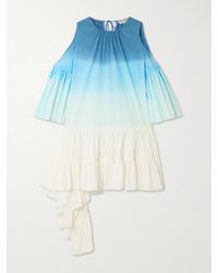 JW Anderson - Cold-Shoulder Tiered Ruffled Dégradé Cotton-Poplin Mini Dress - Lyst