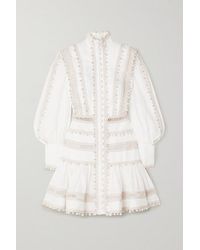 Zimmermann Super Eight Minikleid Aus Leinen Mit Schnurgebundenen Details - Weiß