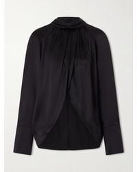Balmain - Draped Silk-Satin Blouse - Lyst