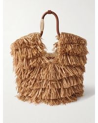 Zimmermann - Goldentime Small Leather-Trimmed Fringed Raffia Tote - Lyst