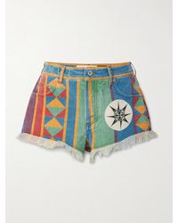 Loewe - Paula's Ibiza Frayed Printed Denim Shorts - Lyst