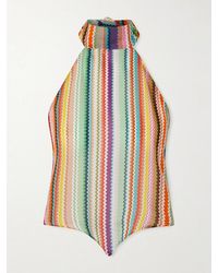 Missoni - Striped Cotton And Silk-Blend Crepe De Chine Halterneck Top - Lyst