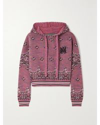 Amiri - Cropped Embroidered Space-Dyed Cotton-Jacquard Hoodie - Lyst