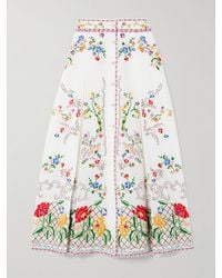 Valentino Garavani - Pleated Embroidered Cotton, Linen And Silk-Blend Midi Skirt - Lyst