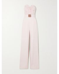 Andrew Gn - Strapless Embellished Plissé Silk-Blend Satin And Crepe Jumpsuit - Lyst