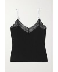Calvin Klein Top Aus Jersey Aus Einer Baumwoll-modalmischung Mit Stretch-anteil Und Spitzenbesatz - Schwarz